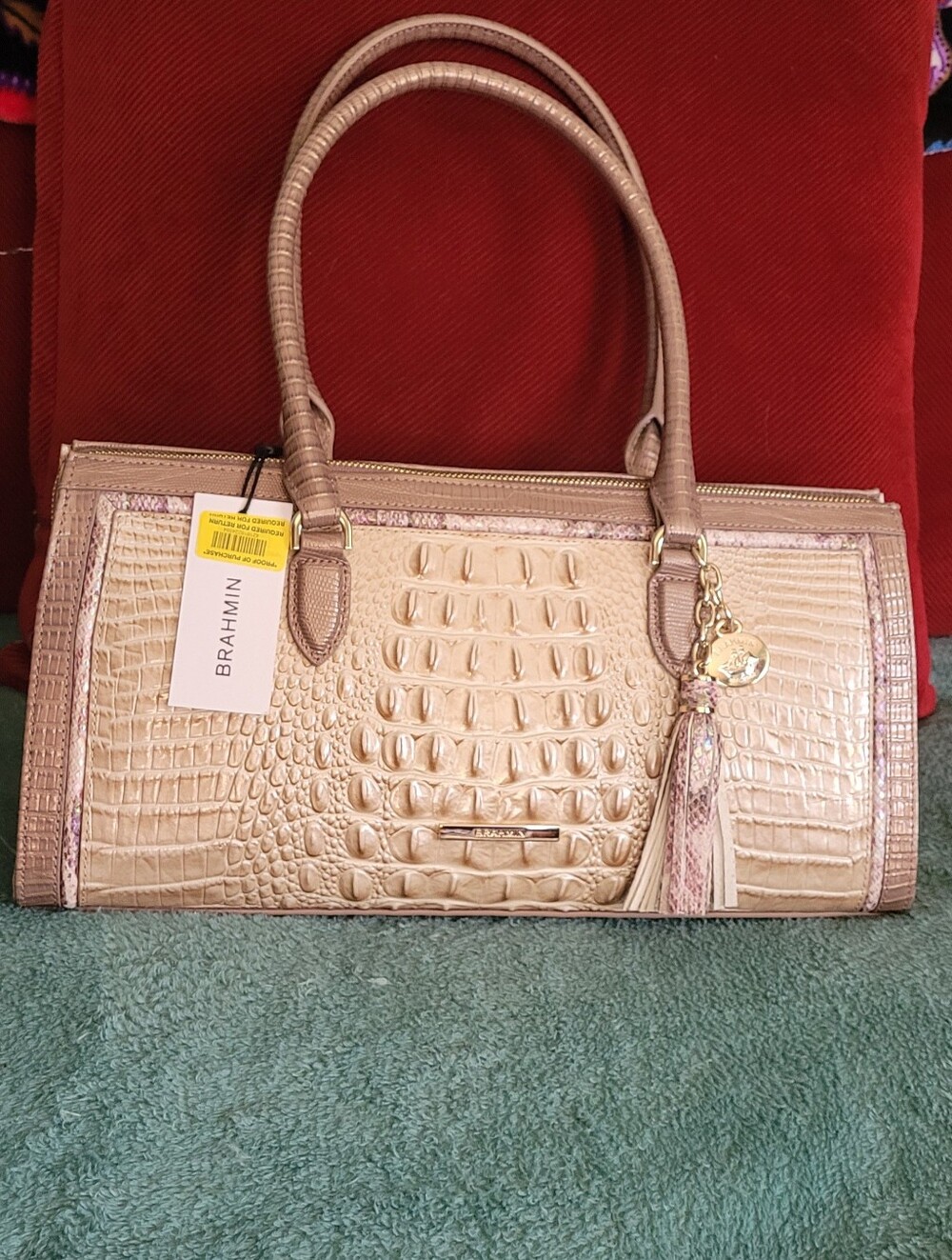 Brahmin Sophia Multi Sintra Croc-Embossed Leather Satchel NWT